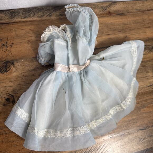 Vintage Shirley Temple Doll Dress Pastel Blue White Lace Circle Skirt Ideal Toy - Picture 9 of 10
